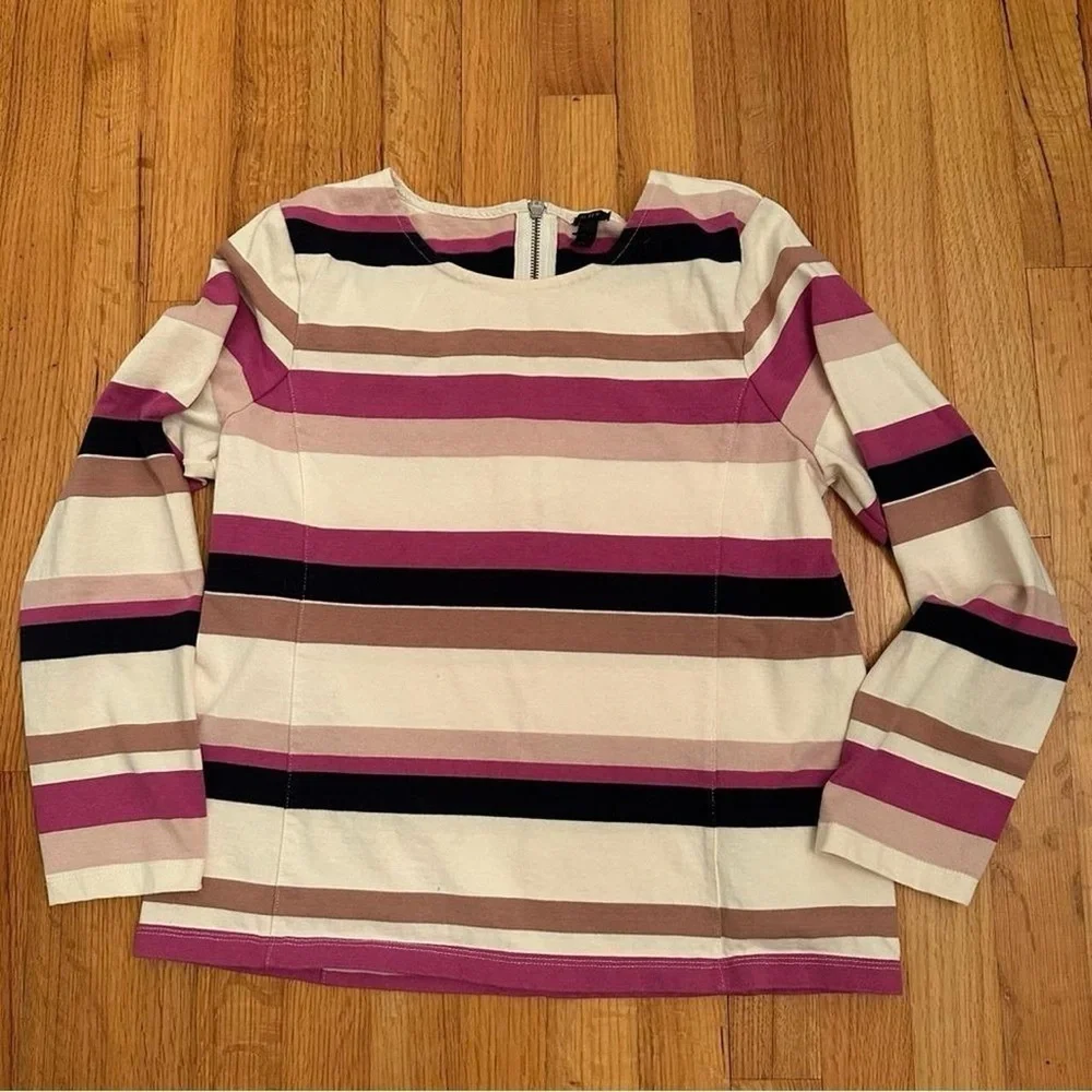 J Crew Color Block Long Sleeve Shirt  Zipper Back Womens Size L (c5)